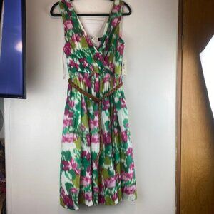 NWT Allen B Water Color Belted Sleeveless Midi Dress Size 16